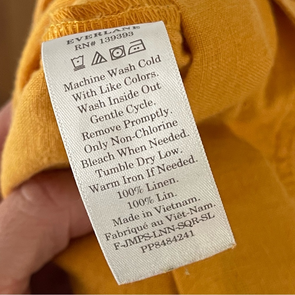 Everlane Square Neck Summer 100% Linen Crop Jumpsuit size 2 in Marigold yellow - Picture 8 of 8